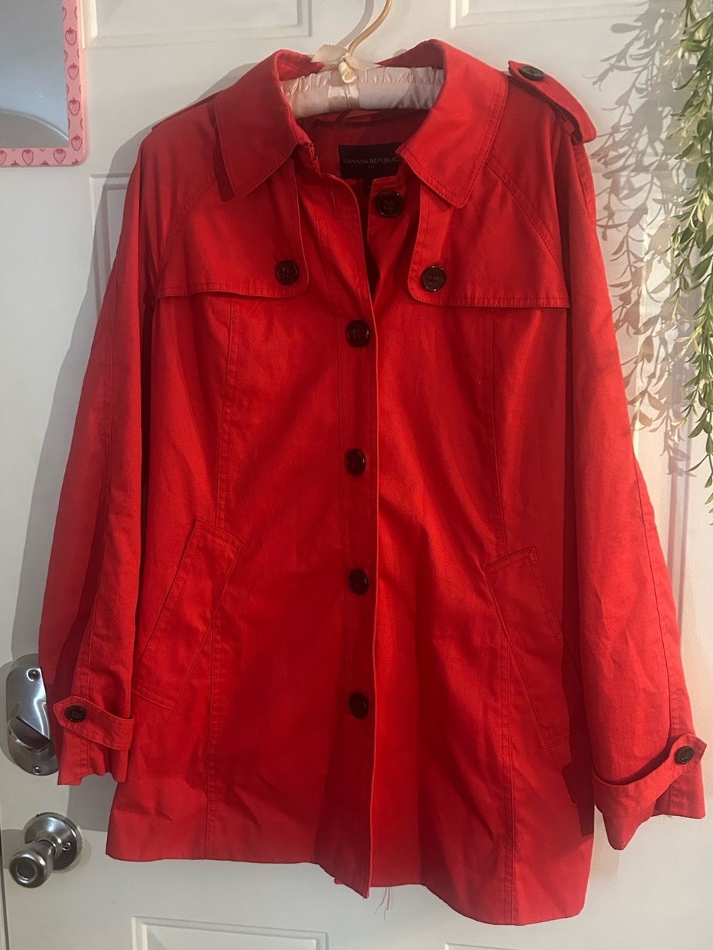 Banana Republic Red Trench Coat with Button Front
